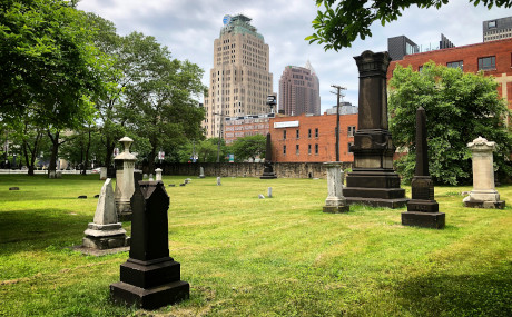 Photo of Erie St. Cemetery monuments. Photo credit: Dave Robar